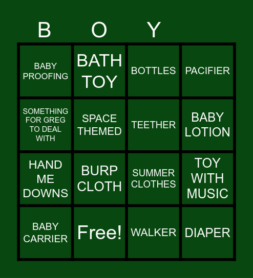BABY O BINGO Card