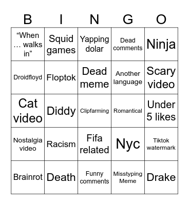 Instagram reels bingo Card