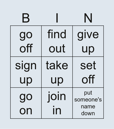 UNIT 3 - PHRASAL VERBS REVIEW Bingo Card