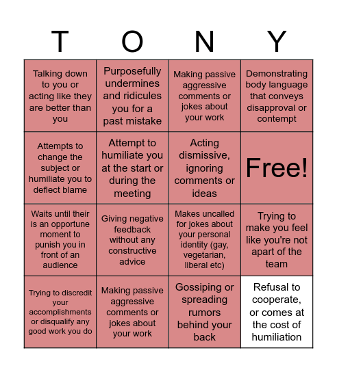 TOXIC COWORKER BINGO Card