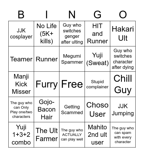 JJS Bingo Card Bingo Card