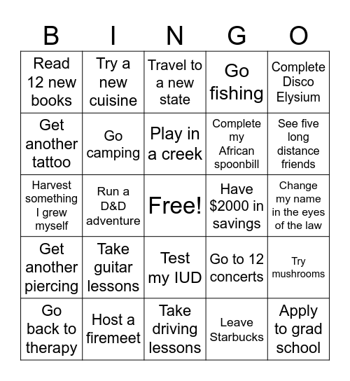 Desires for 2025 Bingo Card