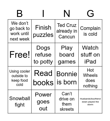 Winter Storm Bingo Card