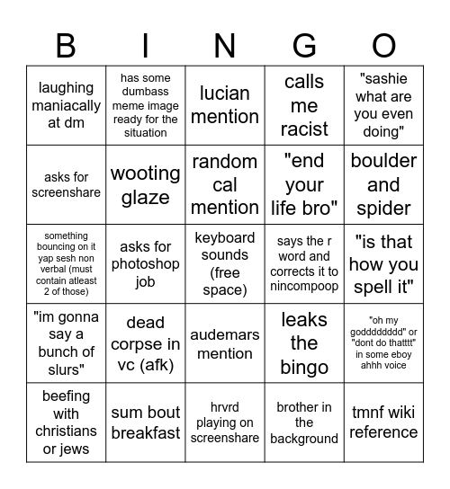 Cato Bingo Card