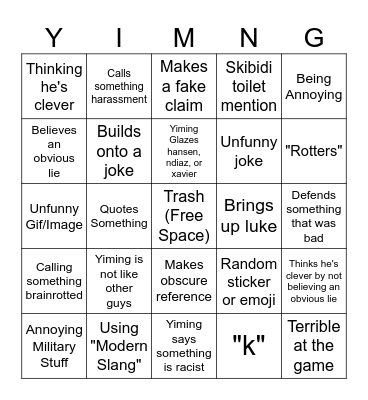 Yimingo Bingo Card
