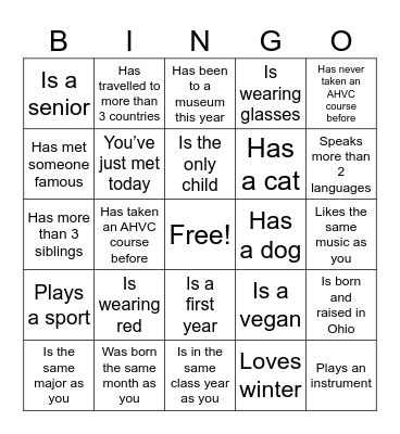 “Find Someone who” Bingo Card
