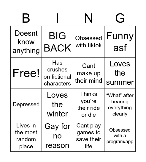 “what is your friend like” Bingo Card