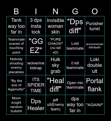 Marvel Rivals Bingo Card