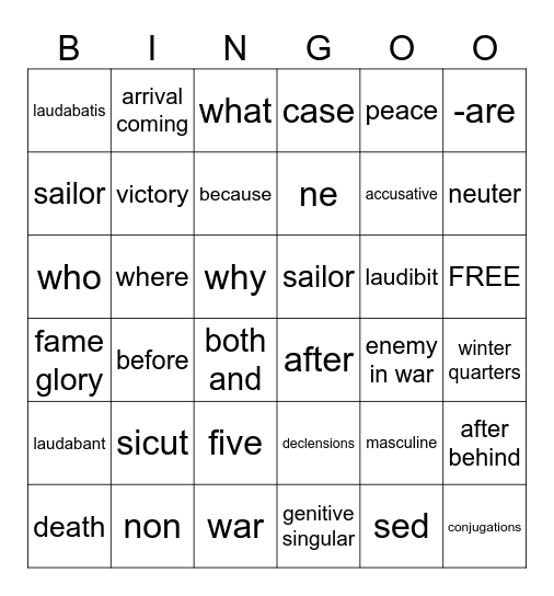 Latin review Bingo Card