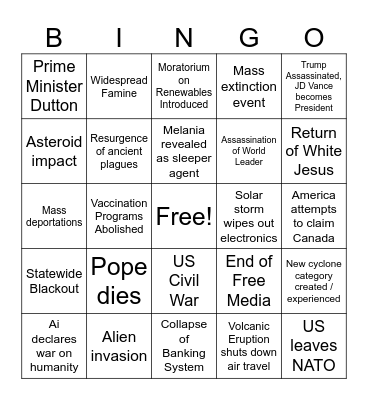 Apocalypse Bingo 2025 Edition Bingo Card