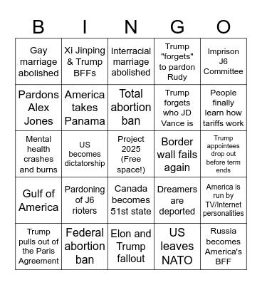 Trump's 2nd Term Bingo Card