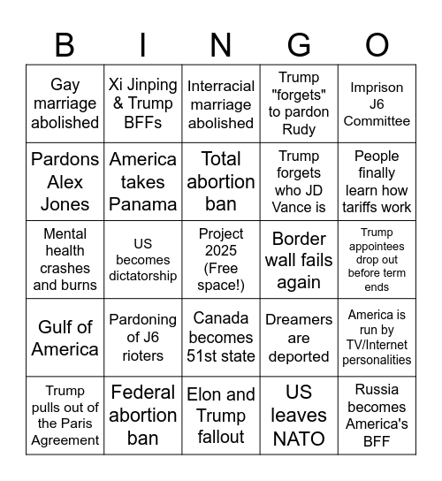 Trump's 2nd Term Bingo Card
