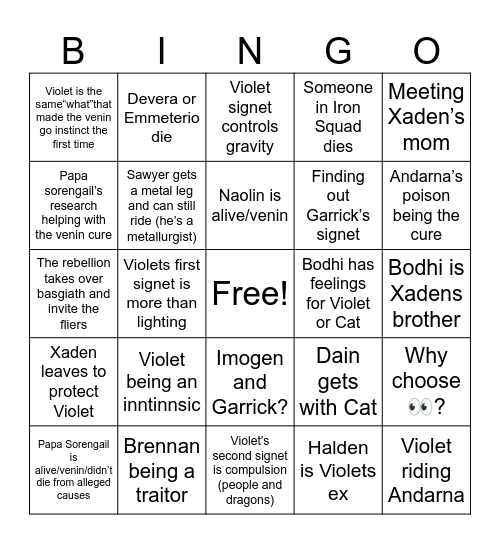 The Emperyan Bingo Card