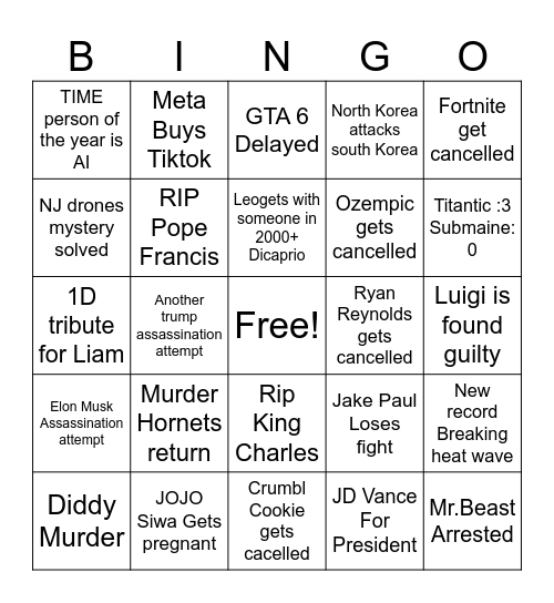 Bingo 2025 Bingo Card