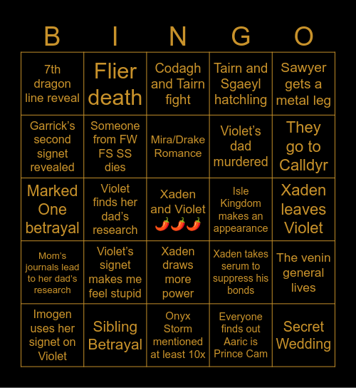 Onyx Storm Bingo Card