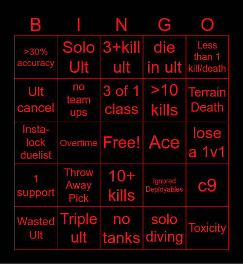 Marvel Rivals Bingo Card