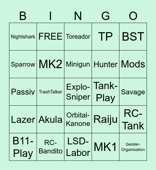Griefer Bingo Card