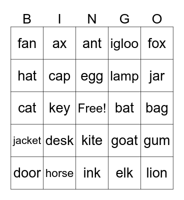 Starter Phonics U1-4 Bingo Card