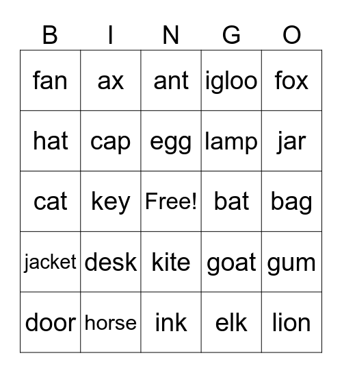 Starter Phonics U1-4 Bingo Card