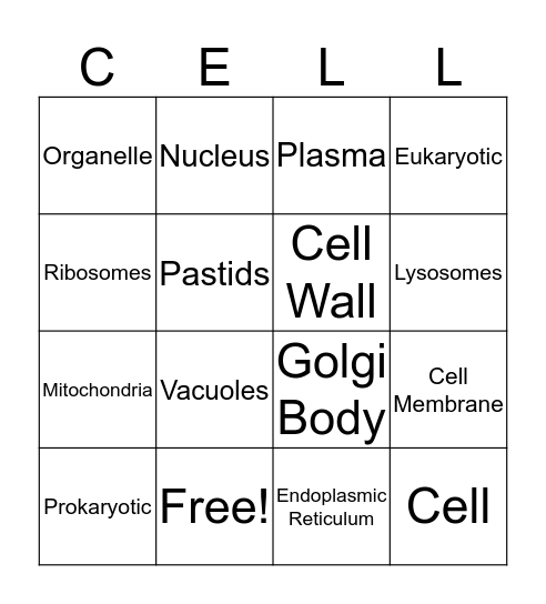CELL Organelles Bingo Card