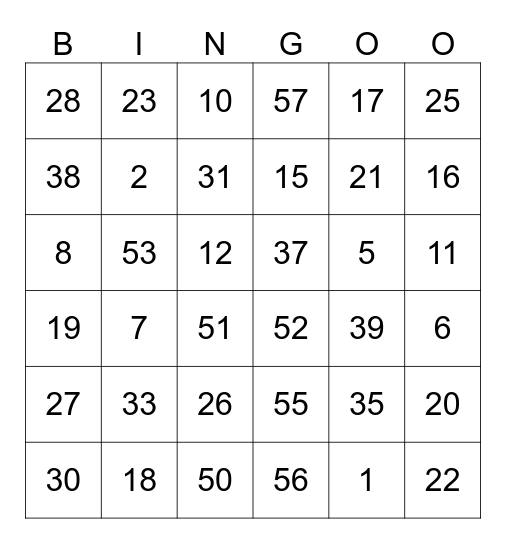 Lucky Shark Bingo Card