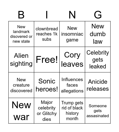 2025 BingoA Bingo Card