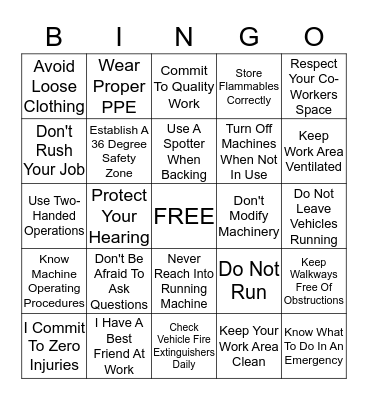 PORT ARTHUR 2016 SAFETY DAY Bingo Card