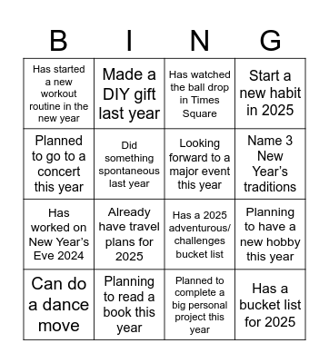 Here go 2025! Bingo Card