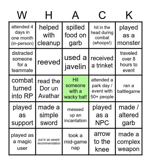 2025 Amtgard Bingo Card