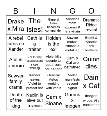 Onyx Storm Bingo (Predictions for Book #3 beware) Bingo Card
