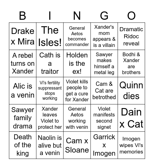 Onyx Storm Bingo (Predictions for Book #3 beware) Bingo Card