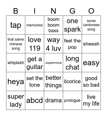 hz top 50 2024 songs Bingo Card