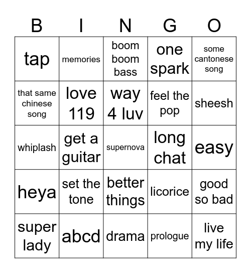 hz top 50 2024 songs Bingo Card