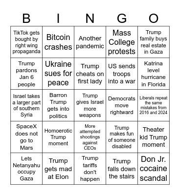 Trump 2nd Term Bingo Card