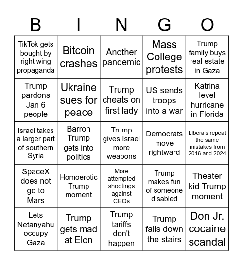 Trump 2nd Term Bingo Card