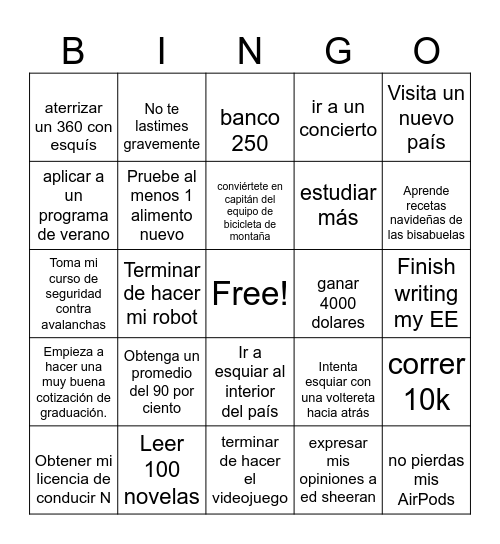 2025 goals Bingo Card