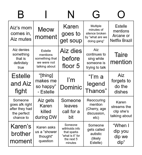 VC Bingo (Dominic) Bingo Card