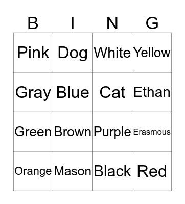 Color Sight Words Bingo Card