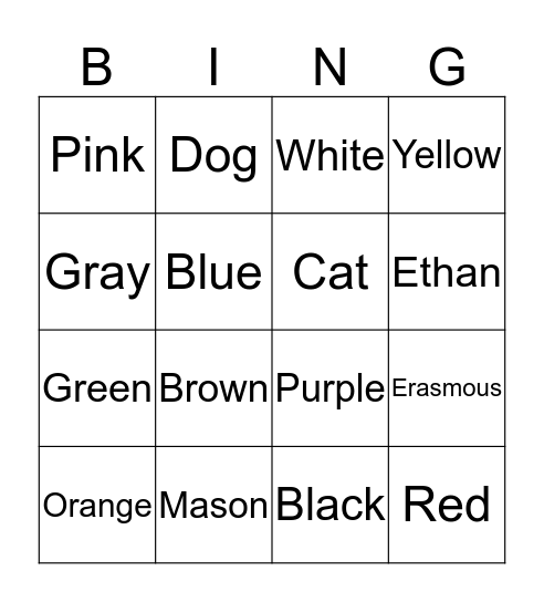 Color Sight Words Bingo Card