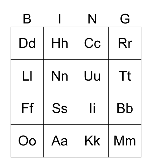 Phonics Bingo Card