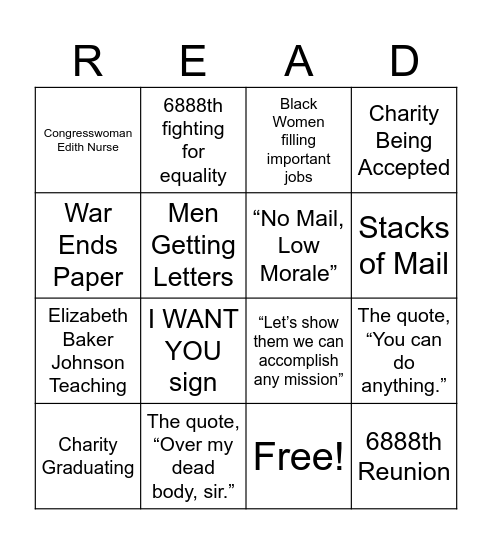 The Courageous Six Triple Eight Bingo Card