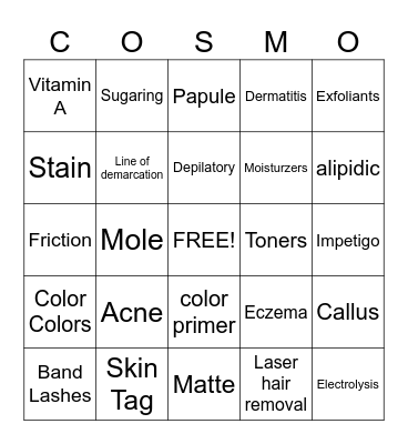 Skin Care Bingo Card