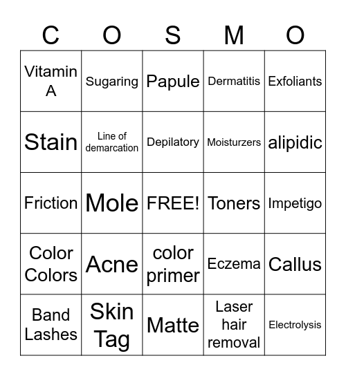 Skin Care Bingo Card