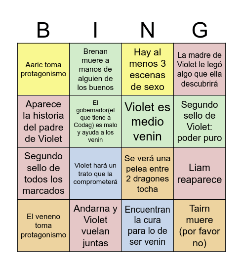 Alas de Onix Bingo Card
