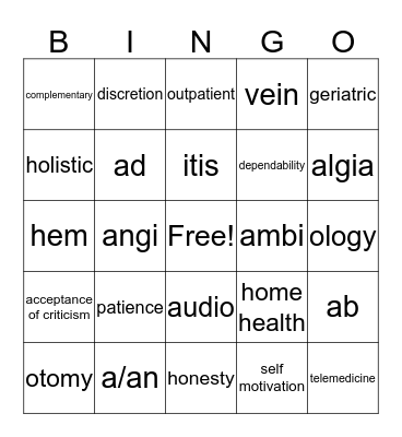 Health Bingo Card