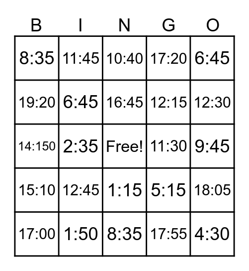 TIME TIME Bingo Card