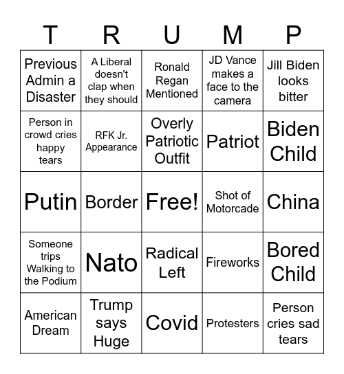 Trump Inauguration 2025 Bingo Card
