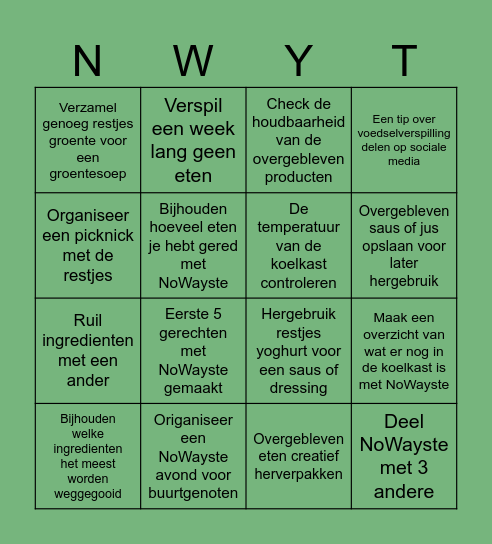 NoWayste Bingo Card
