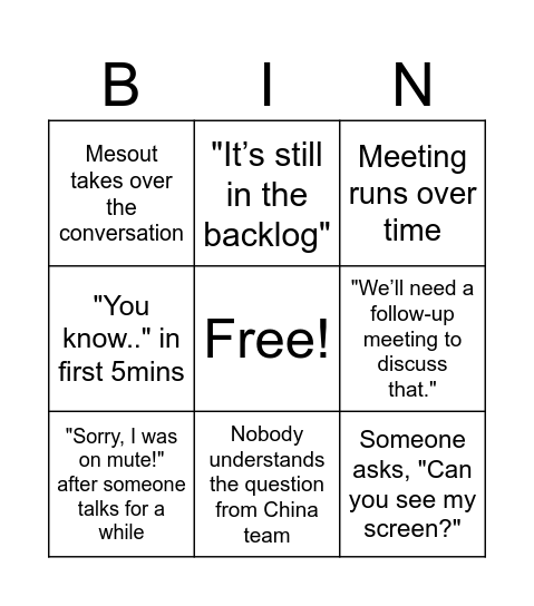 Component engineering Bingo Card