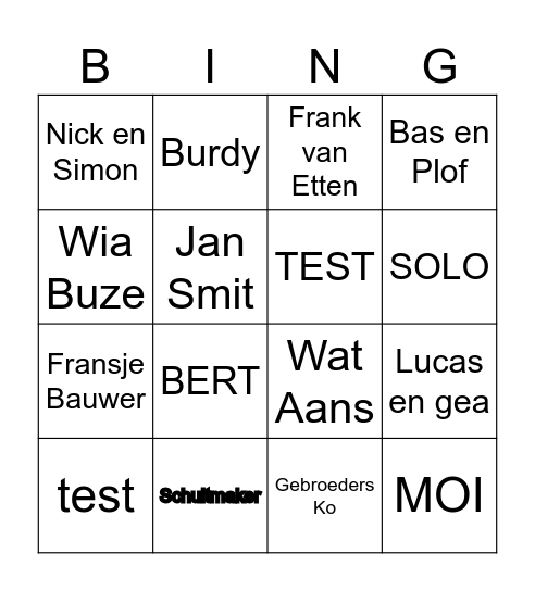 muziek bingo de Zijlen Bingo Card